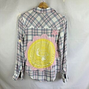Upcycled Aeropostale Pink Flannel Top XS Brew Moon Coffee Shop Fairy Patchwork